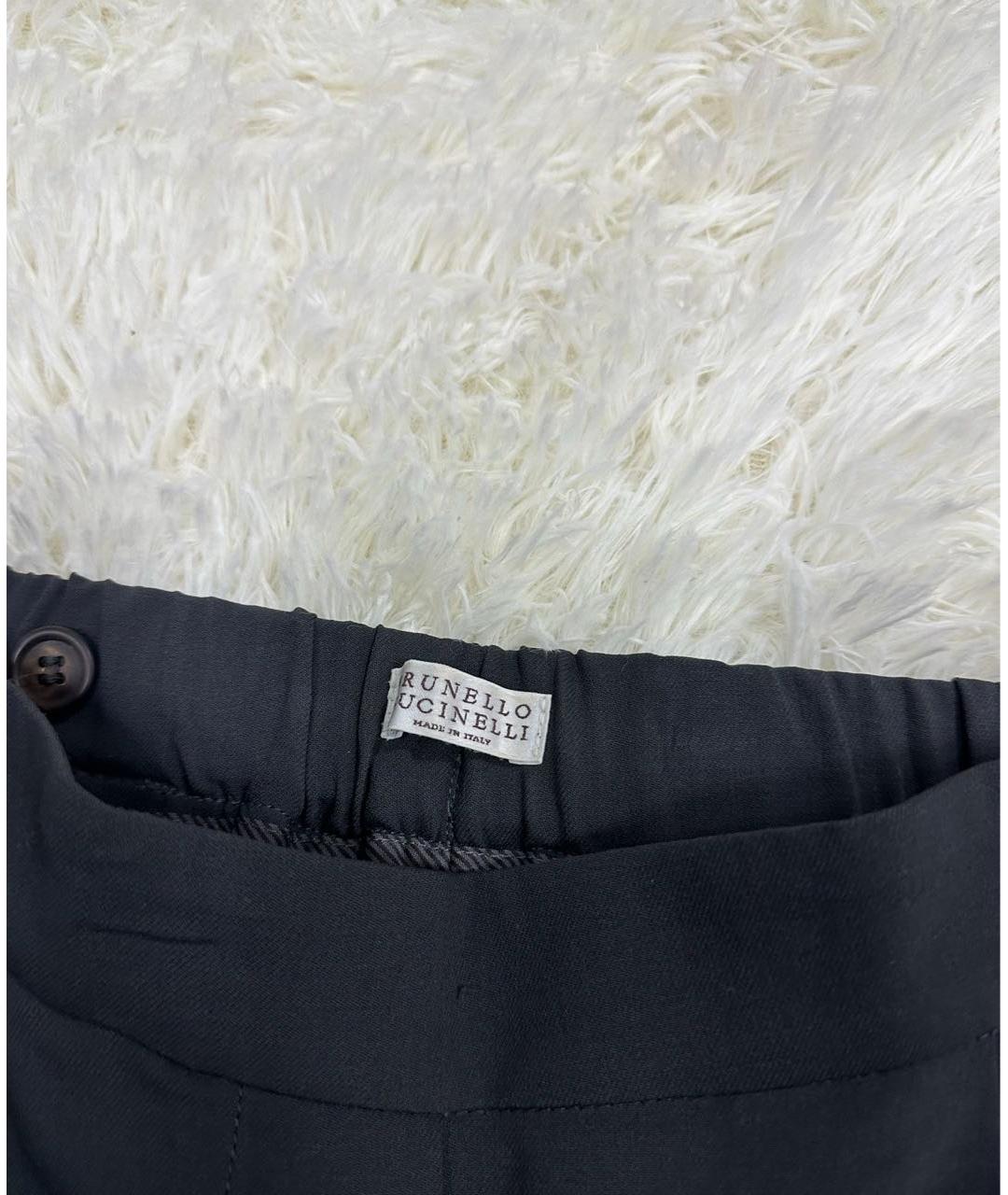 BRUNELLO CUCINELLI Антрацитовые шерстяные прямые брюки, фото 3