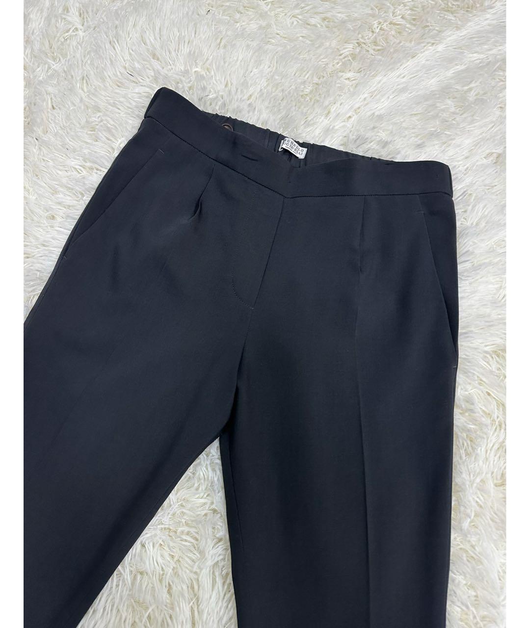 BRUNELLO CUCINELLI Антрацитовые шерстяные прямые брюки, фото 2