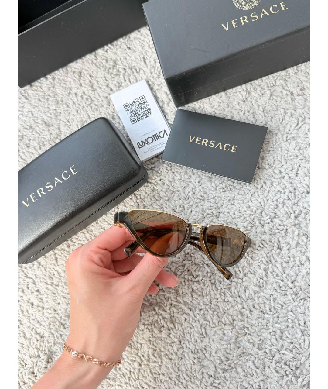 VERSACE Коричневые металлические солнцезащитные очки, фото 6