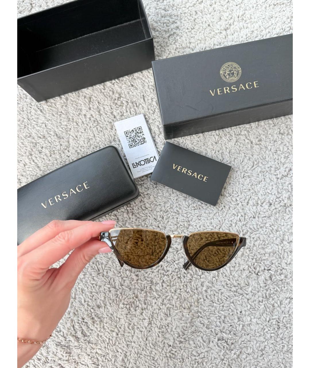 VERSACE Коричневые металлические солнцезащитные очки, фото 7