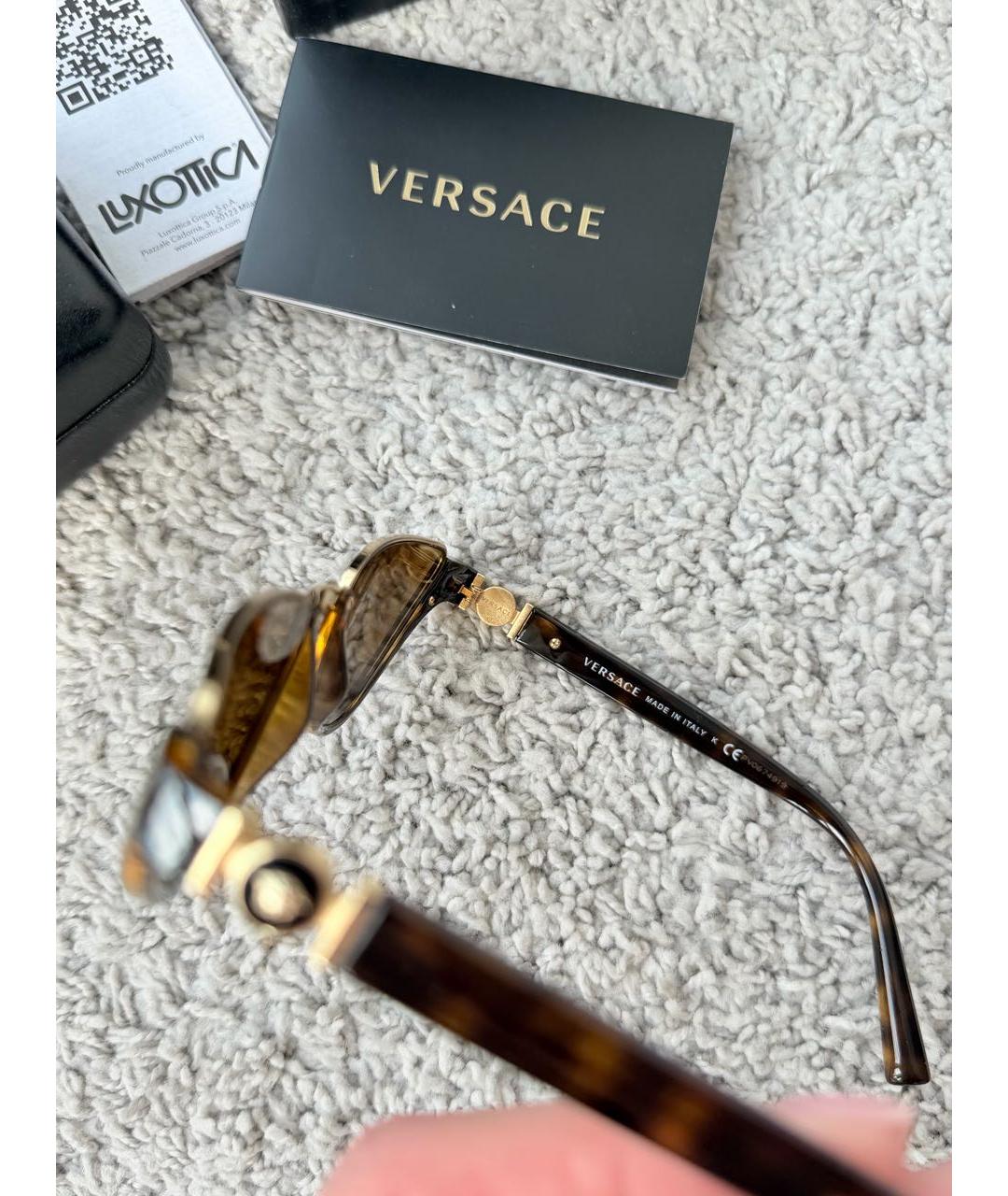 VERSACE Коричневые металлические солнцезащитные очки, фото 4