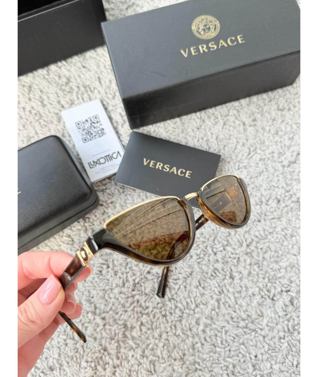 VERSACE Коричневые металлические солнцезащитные очки, фото 3