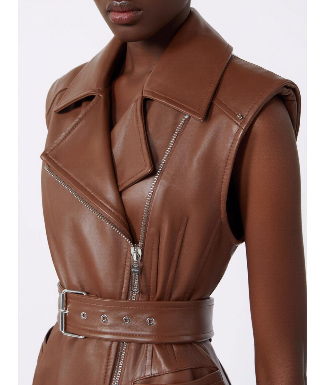 SPORTMAX Коричневый кожаный жилет, фото 5