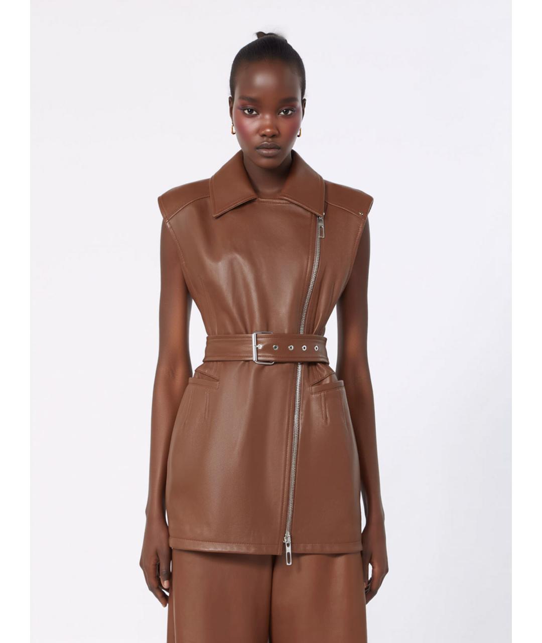 SPORTMAX Коричневый кожаный жилет, фото 3