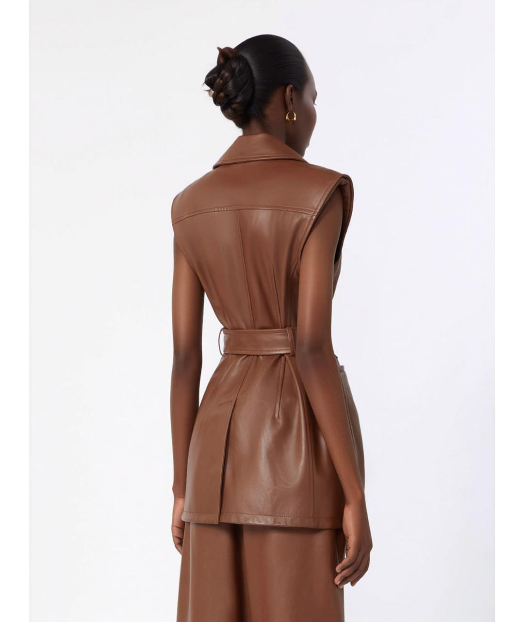 SPORTMAX Коричневый кожаный жилет, фото 4