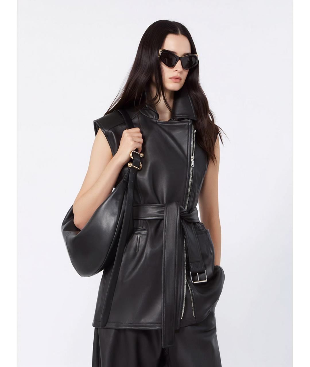 SPORTMAX Черный кожаный жилет, фото 4