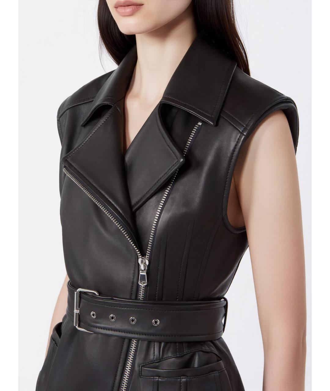 SPORTMAX Черный кожаный жилет, фото 5
