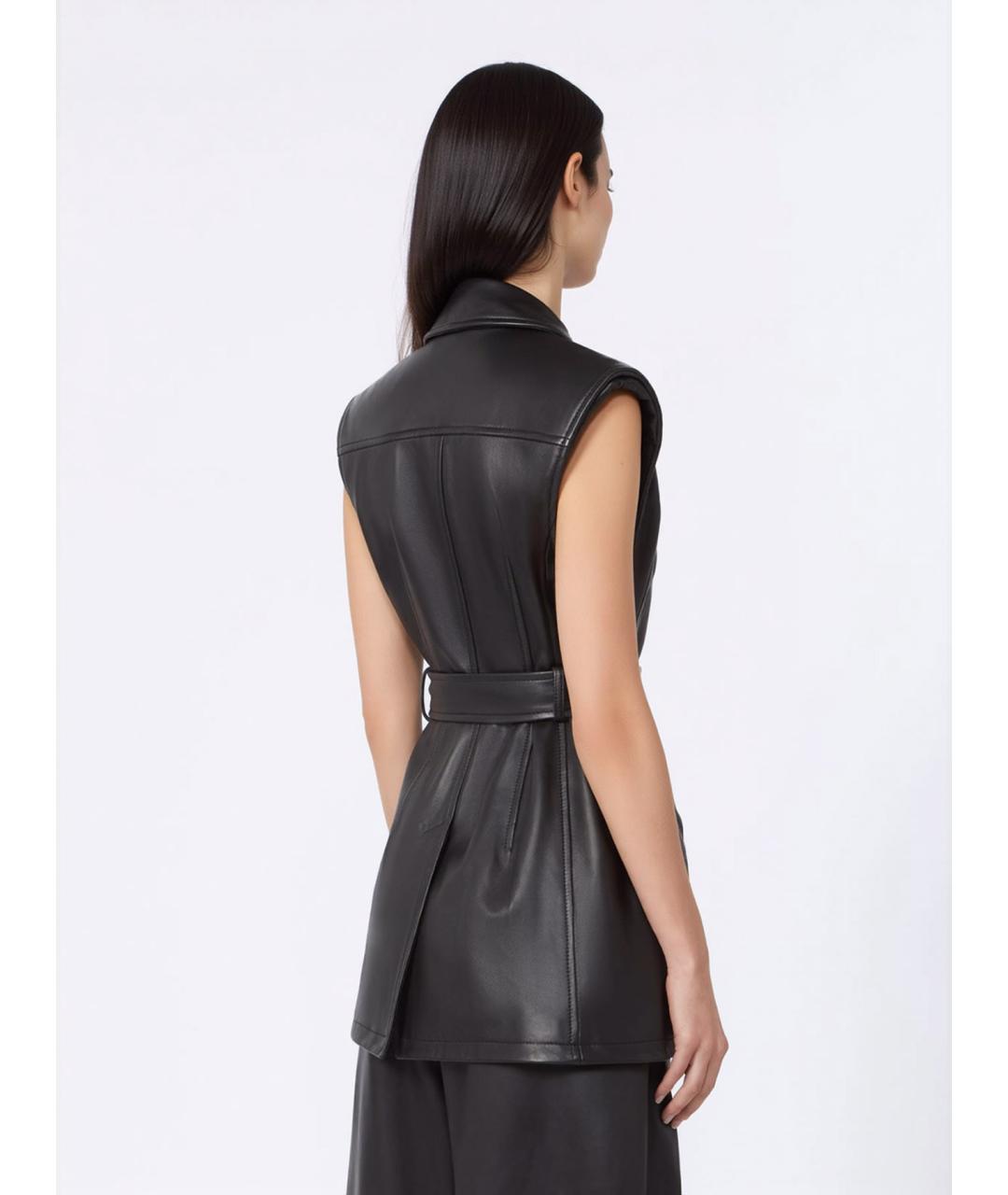 SPORTMAX Черный кожаный жилет, фото 3