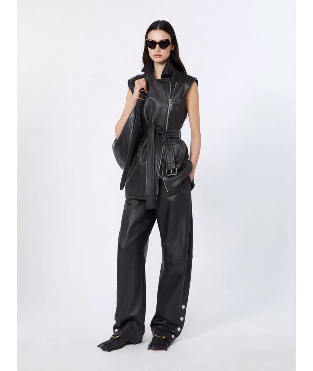 SPORTMAX Черный кожаный жилет, фото 2