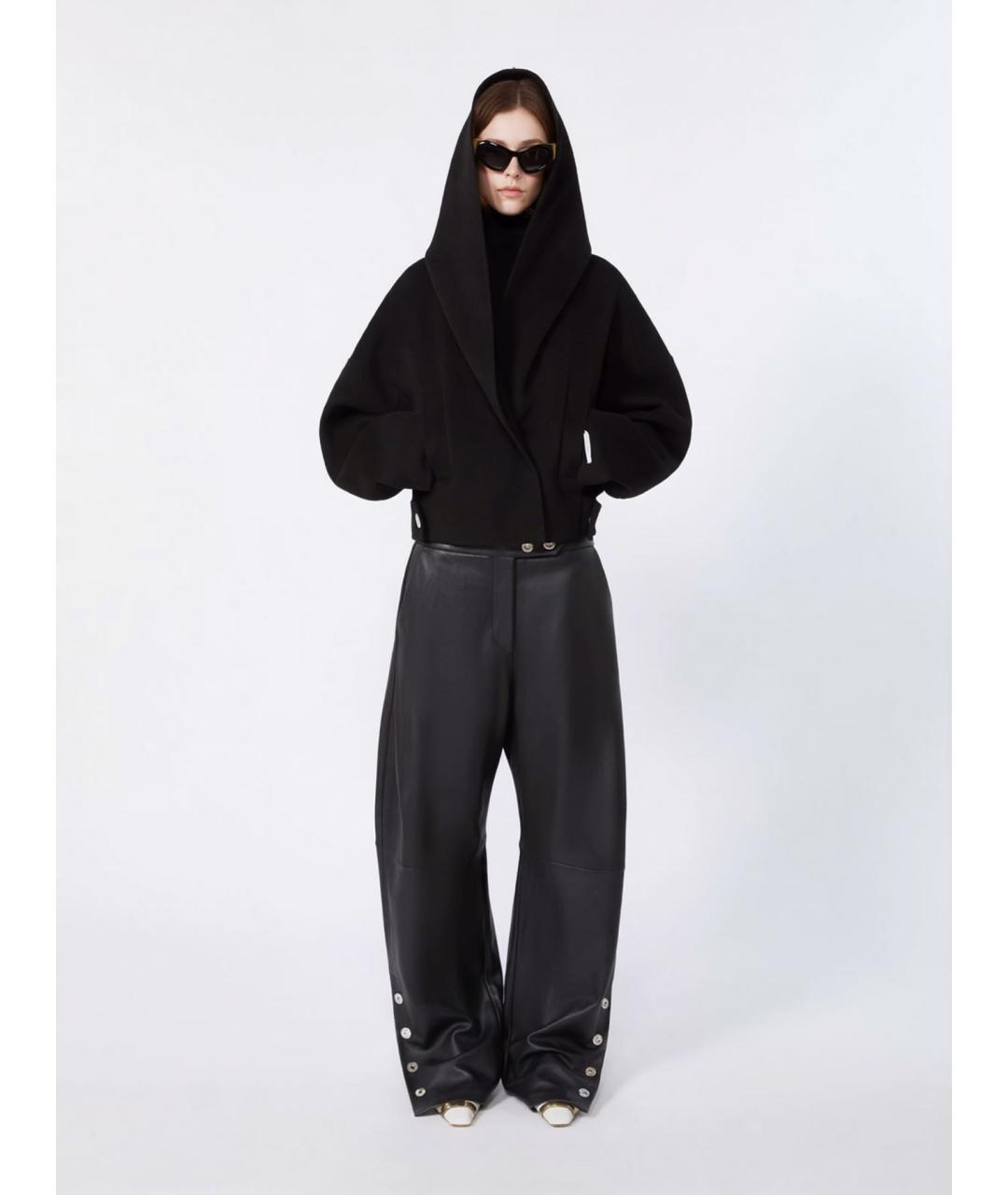 SPORTMAX Черные кожаные брюки широкие, фото 2