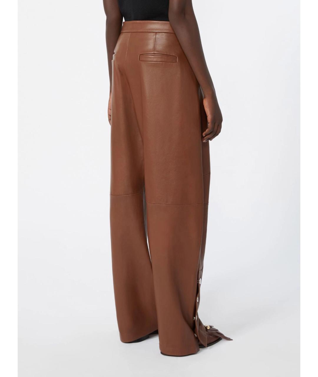 SPORTMAX Коричневые кожаные брюки широкие, фото 4