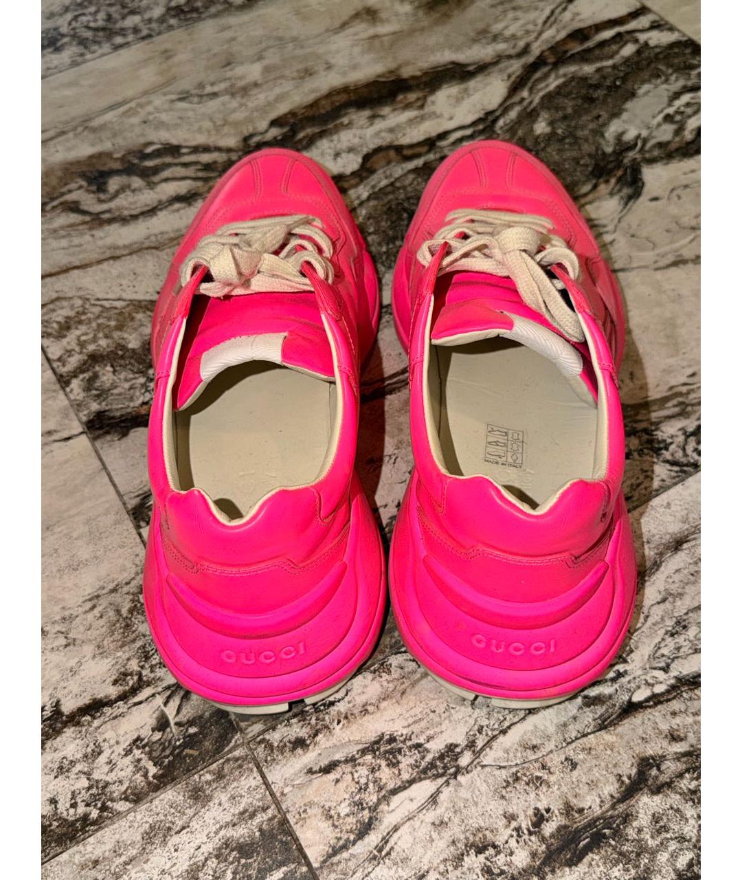 GUCCI Розовые кожаные низкие кроссовки / кеды, фото 4