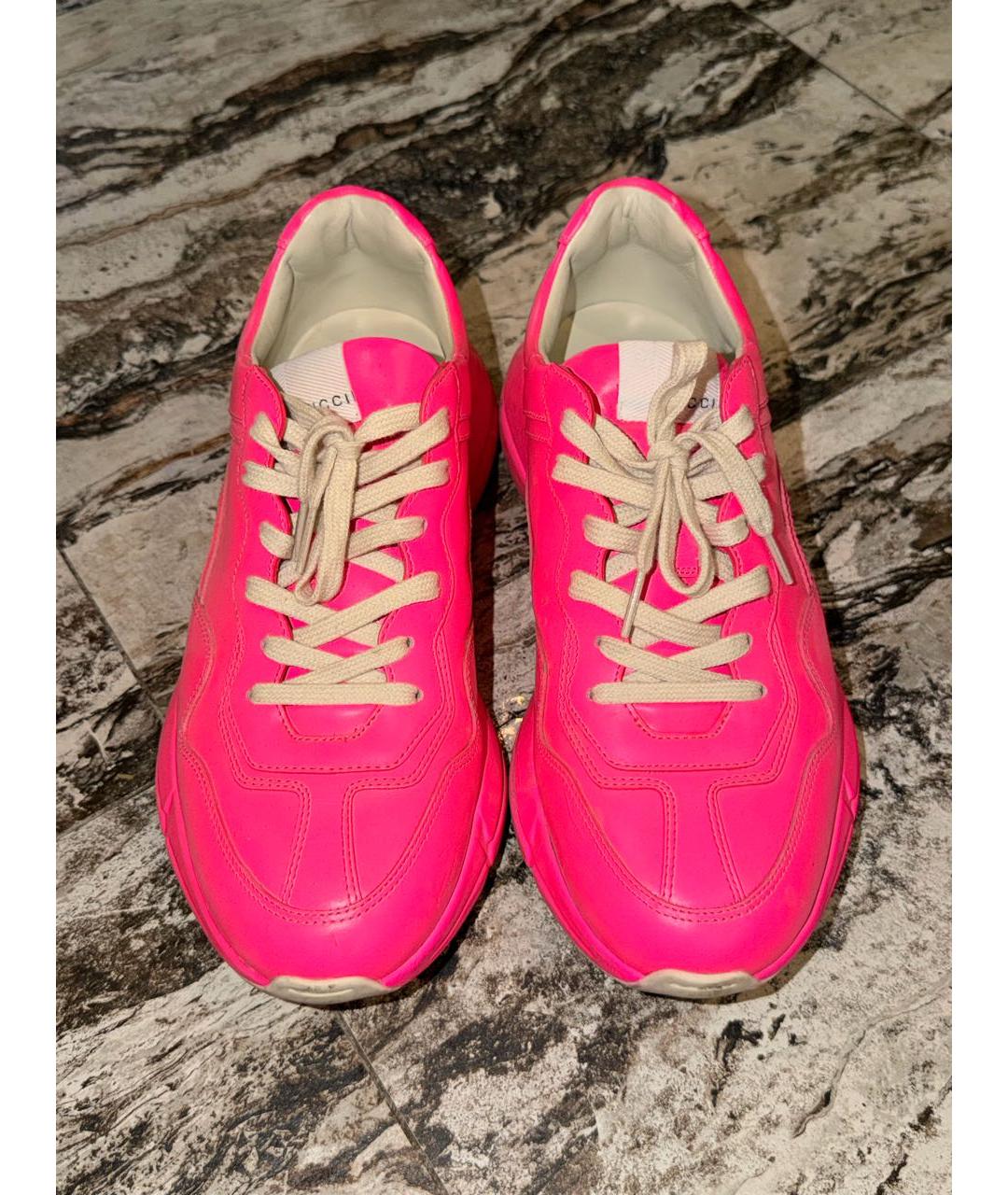 GUCCI Розовые кожаные низкие кроссовки / кеды, фото 2