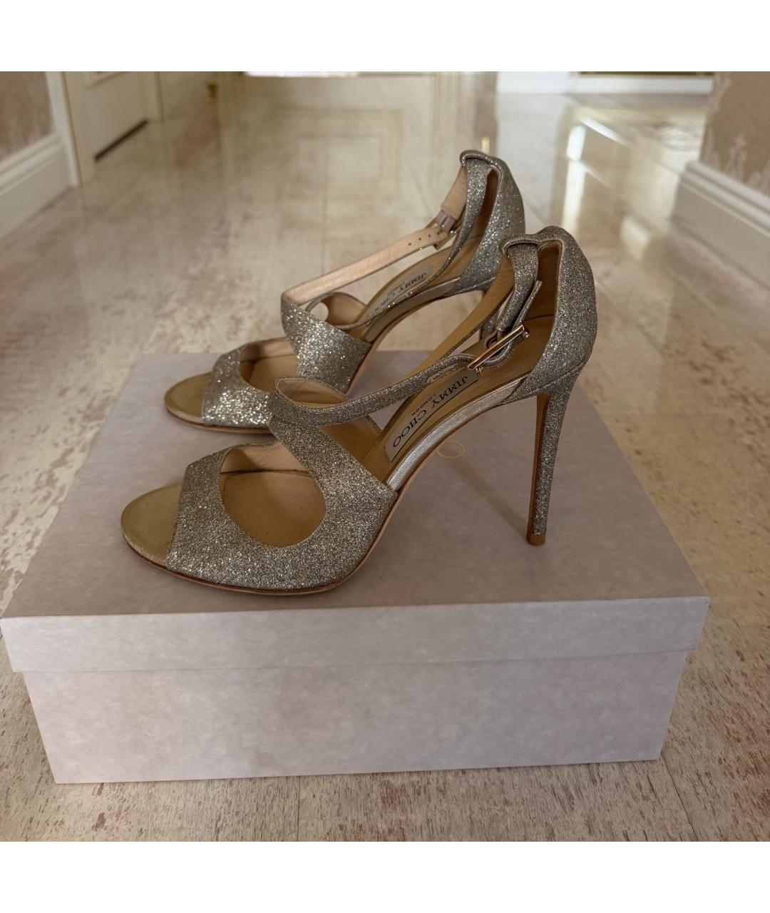 JIMMY CHOO Золотые кожаные босоножки, фото 5