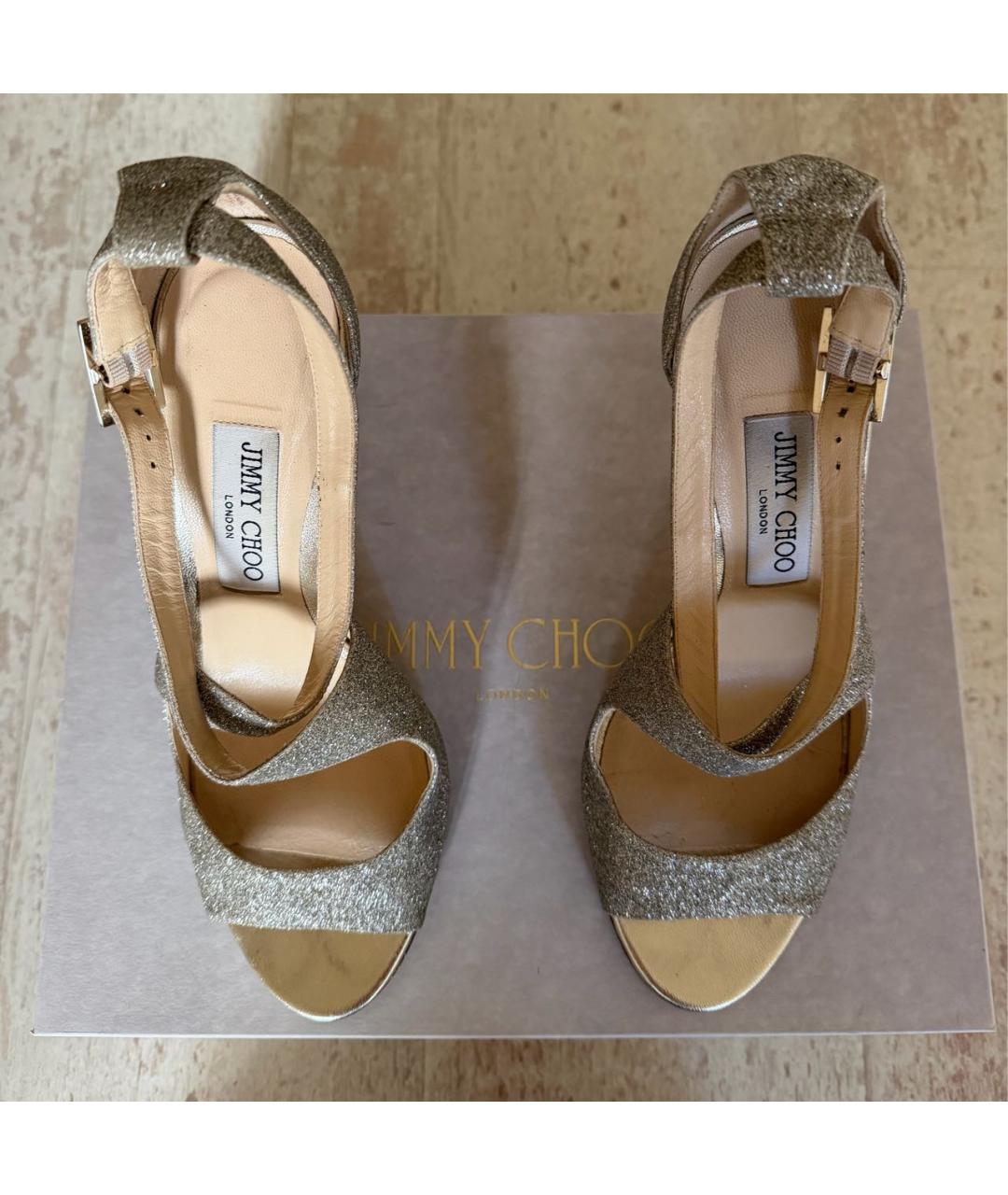 JIMMY CHOO Золотые кожаные босоножки, фото 2