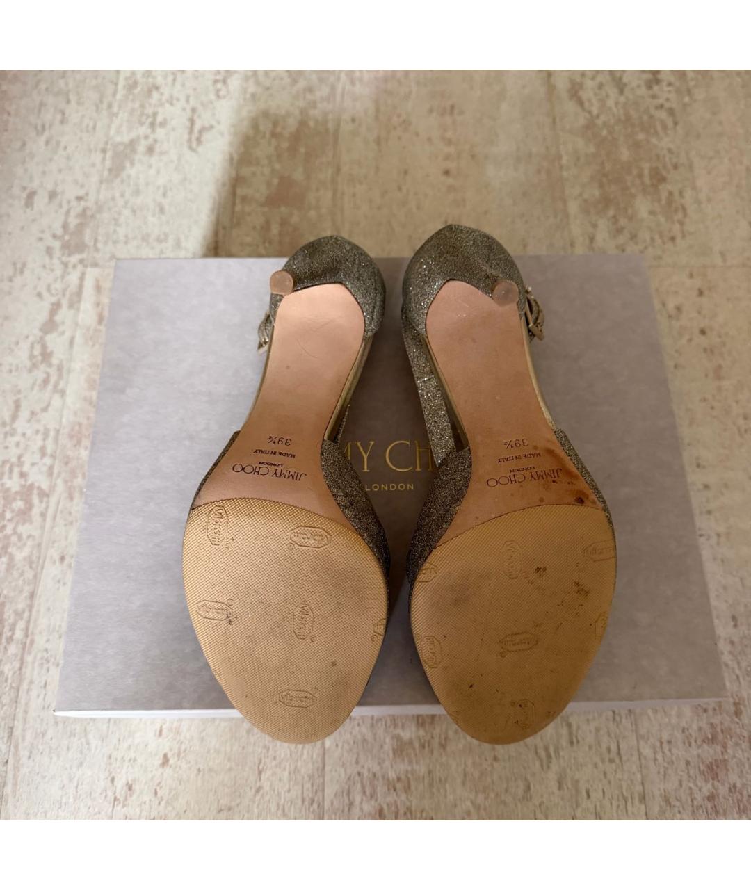 JIMMY CHOO Золотые кожаные босоножки, фото 4