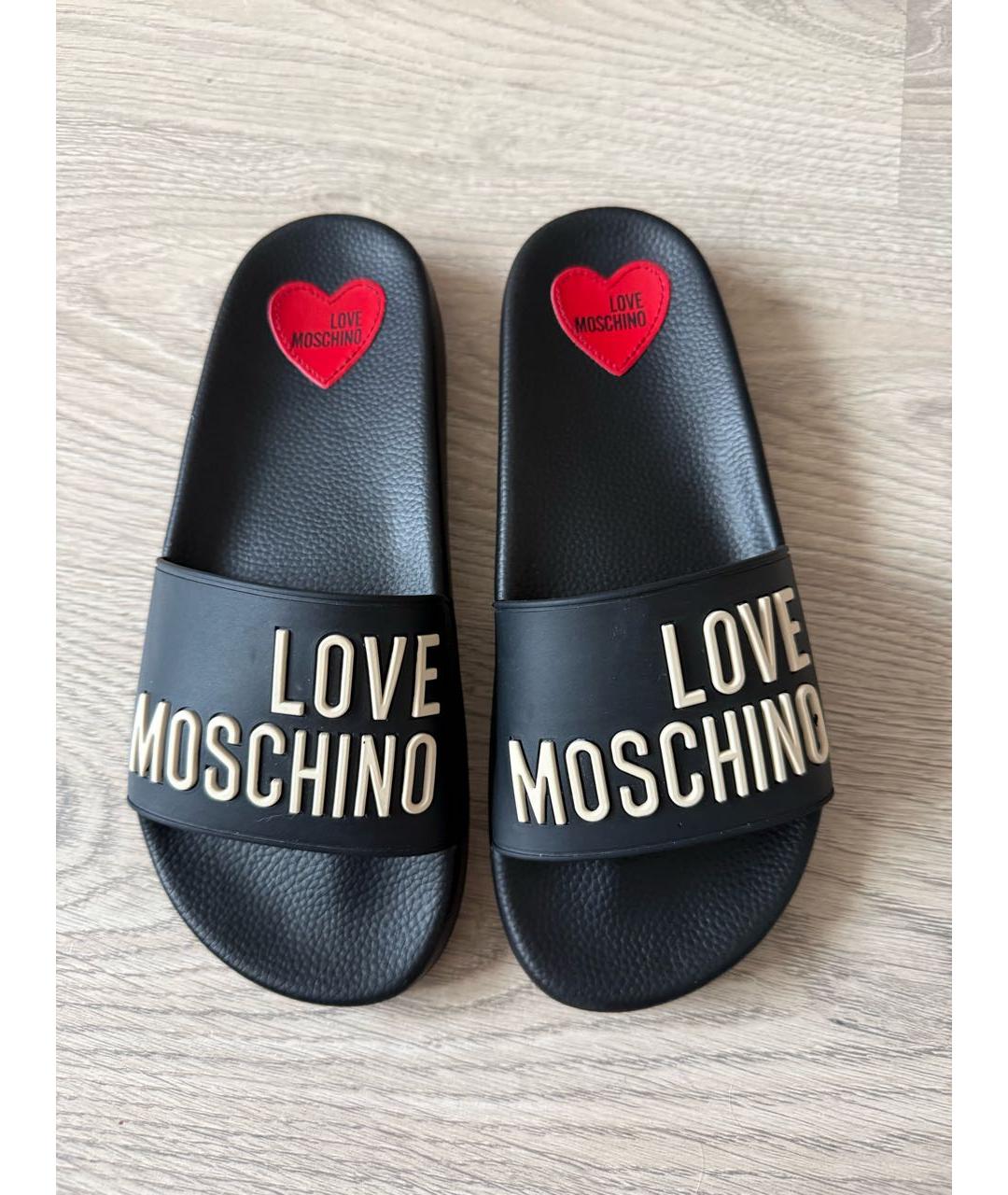 LOVE MOSCHINO Черные резиновые шлепанцы, фото 2