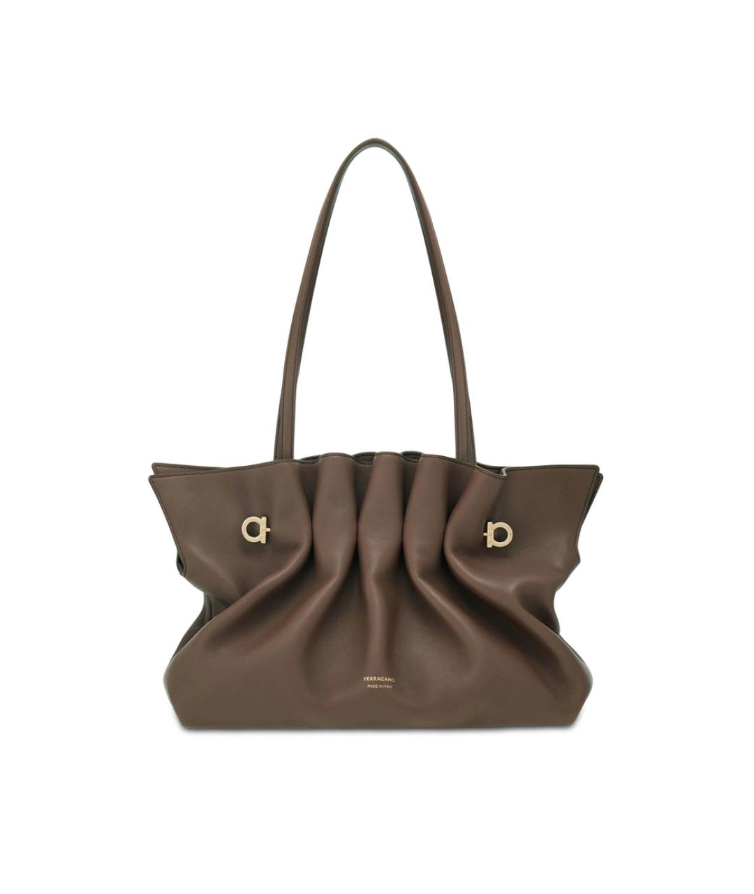 FERRAGAMO Коричневая кожаная сумка тоут, фото 1
