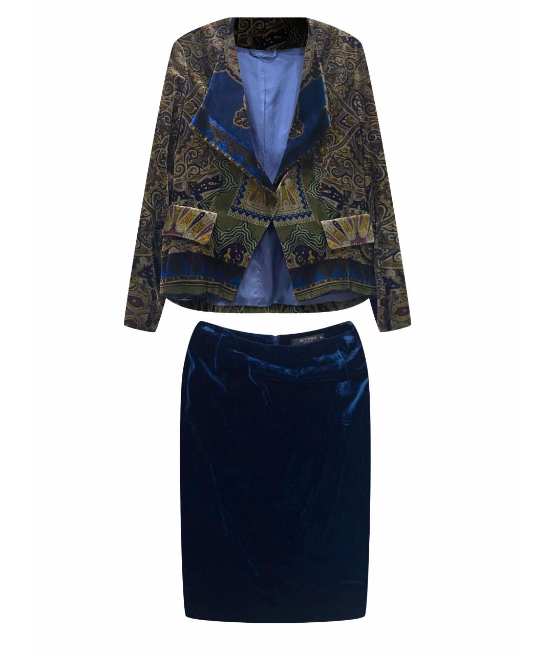 ETRO Синий бархатный костюм с юбками, фото 1
