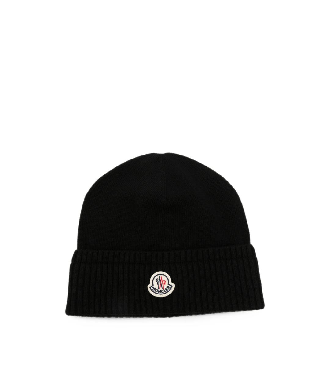 MONCLER Черная шерстяная шапка, фото 1