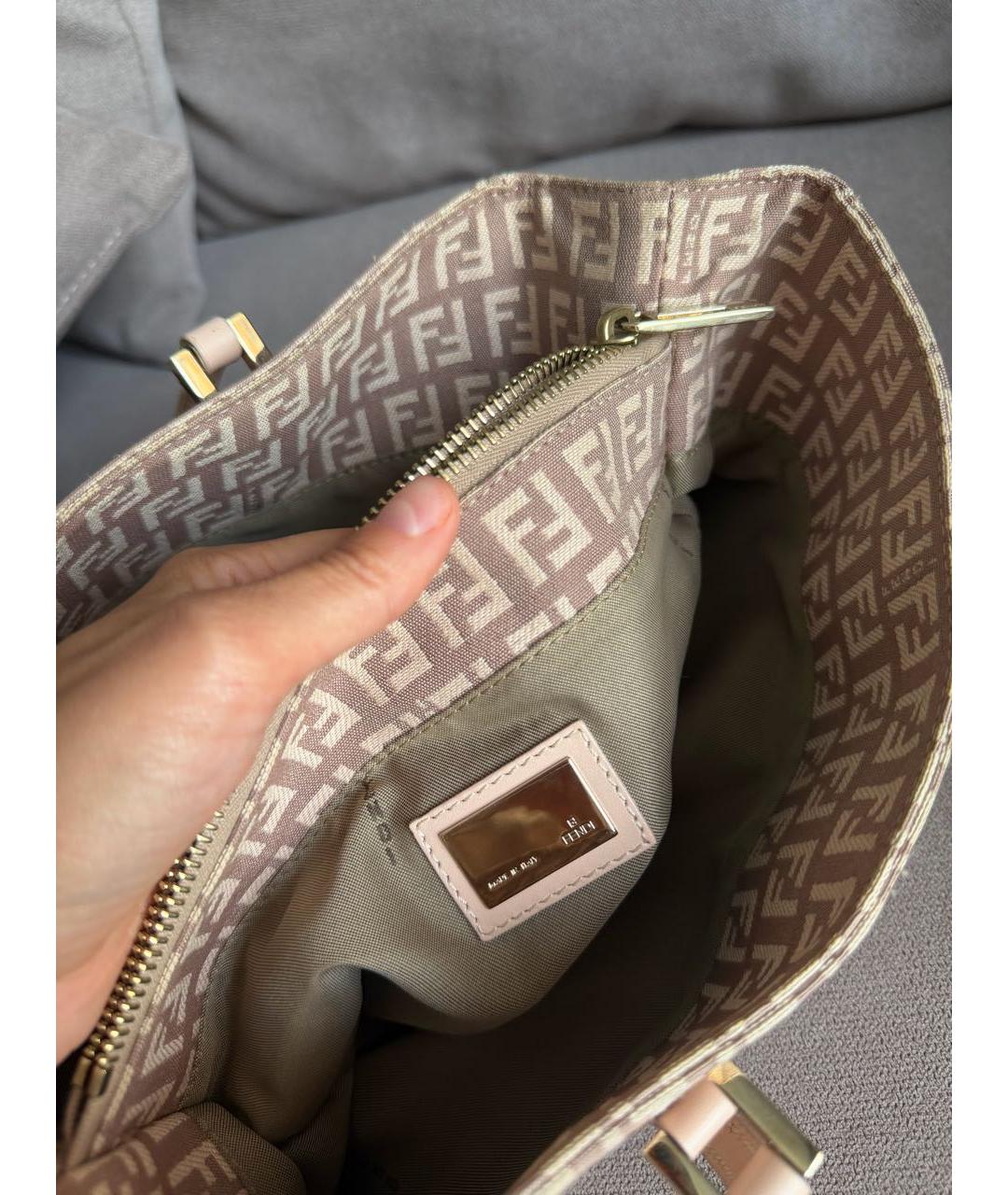 FENDI Бежевая жаккардовая сумка тоут, фото 4