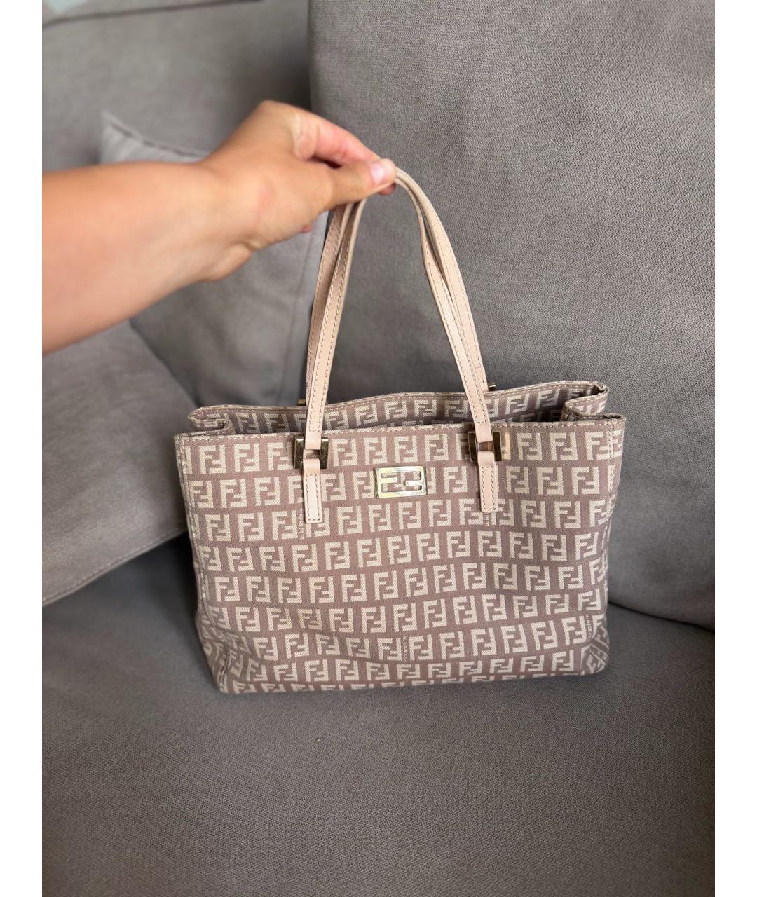 FENDI Бежевая жаккардовая сумка тоут, фото 8