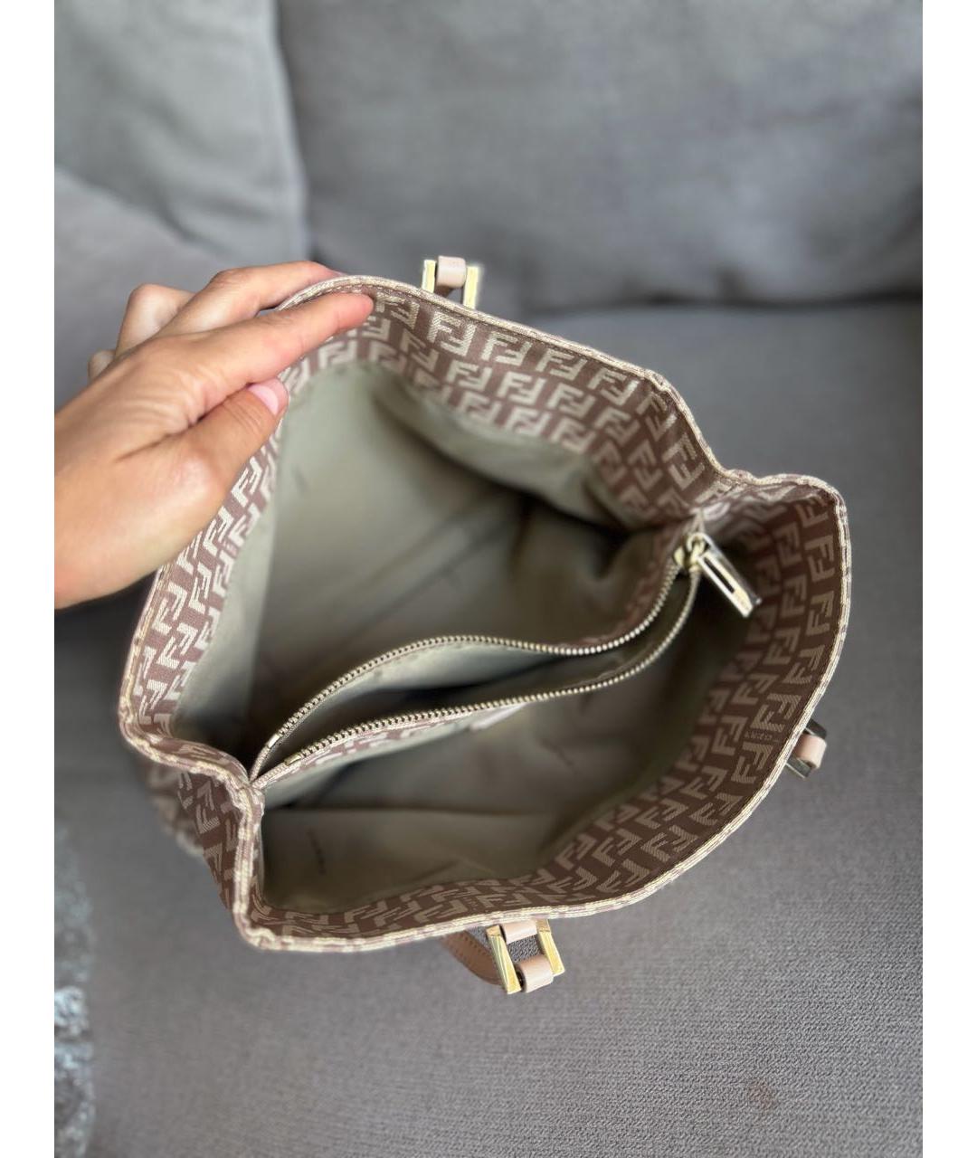 FENDI Бежевая жаккардовая сумка тоут, фото 3