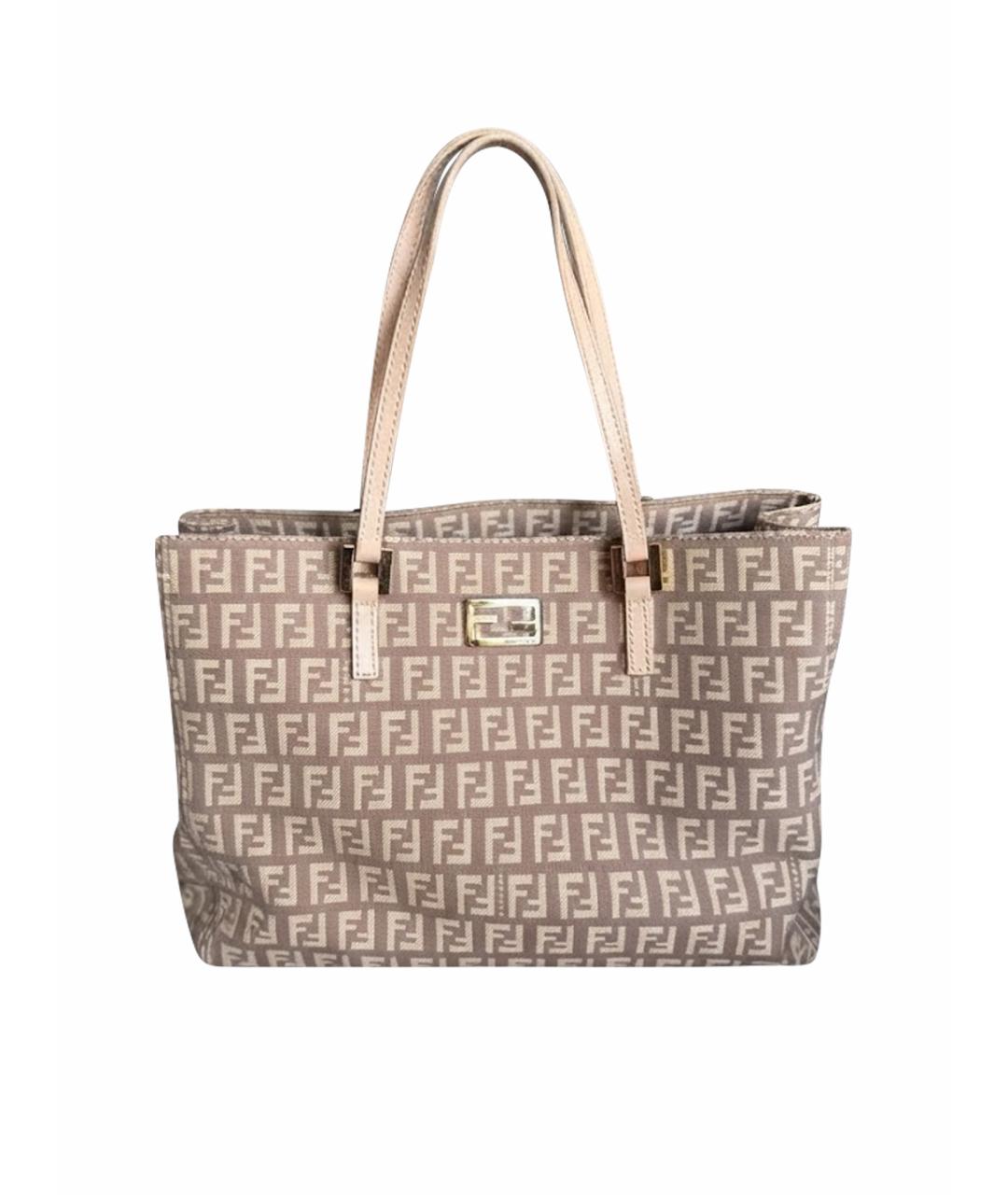 FENDI Бежевая жаккардовая сумка тоут, фото 1