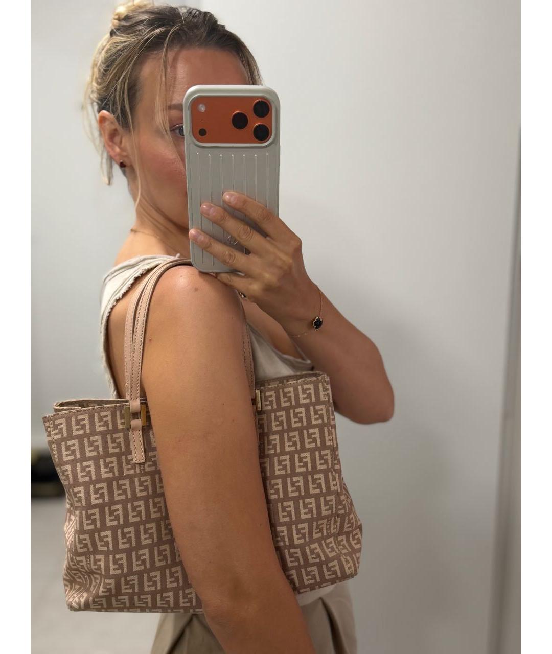 FENDI Бежевая жаккардовая сумка тоут, фото 6