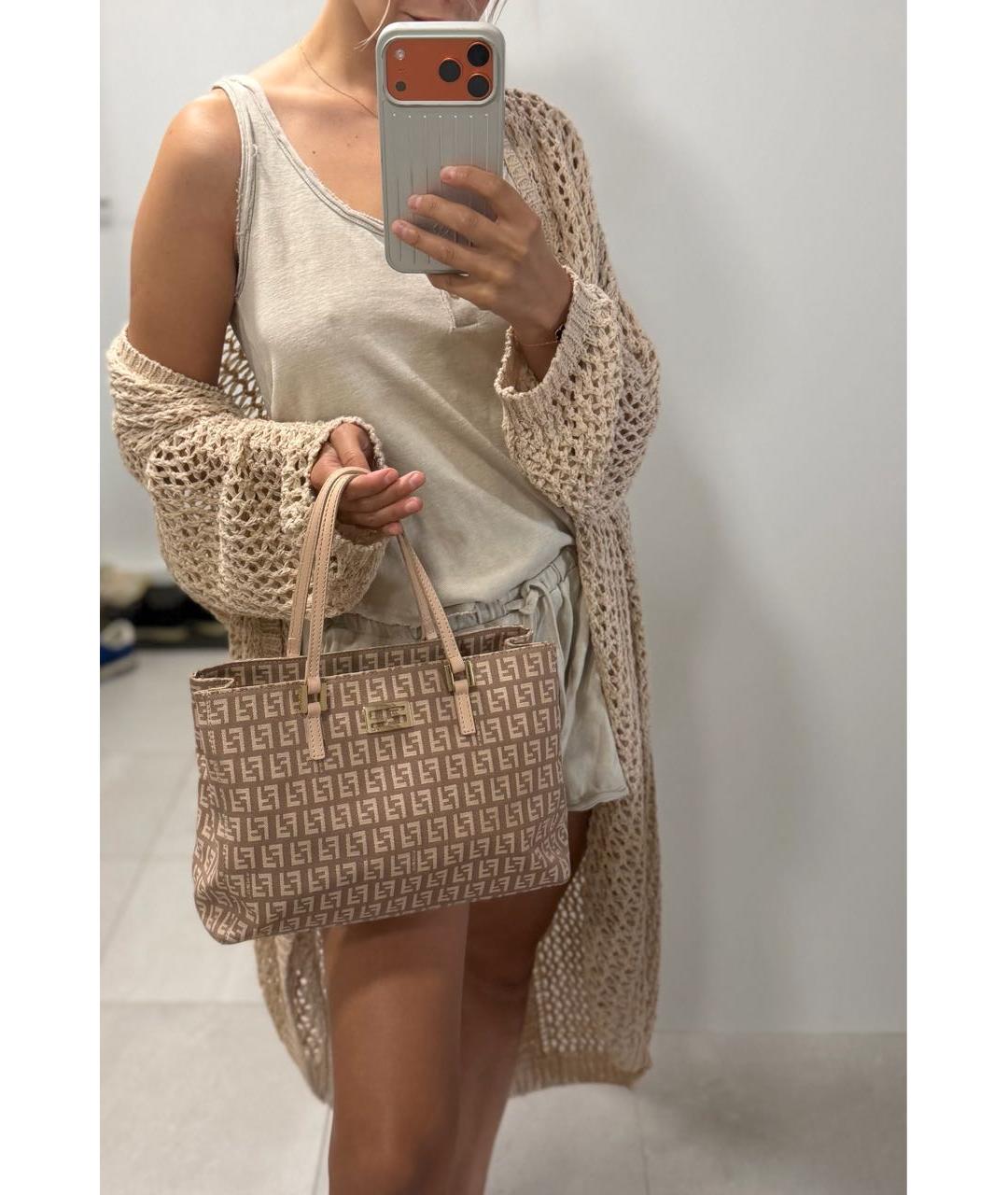 FENDI Бежевая жаккардовая сумка тоут, фото 7