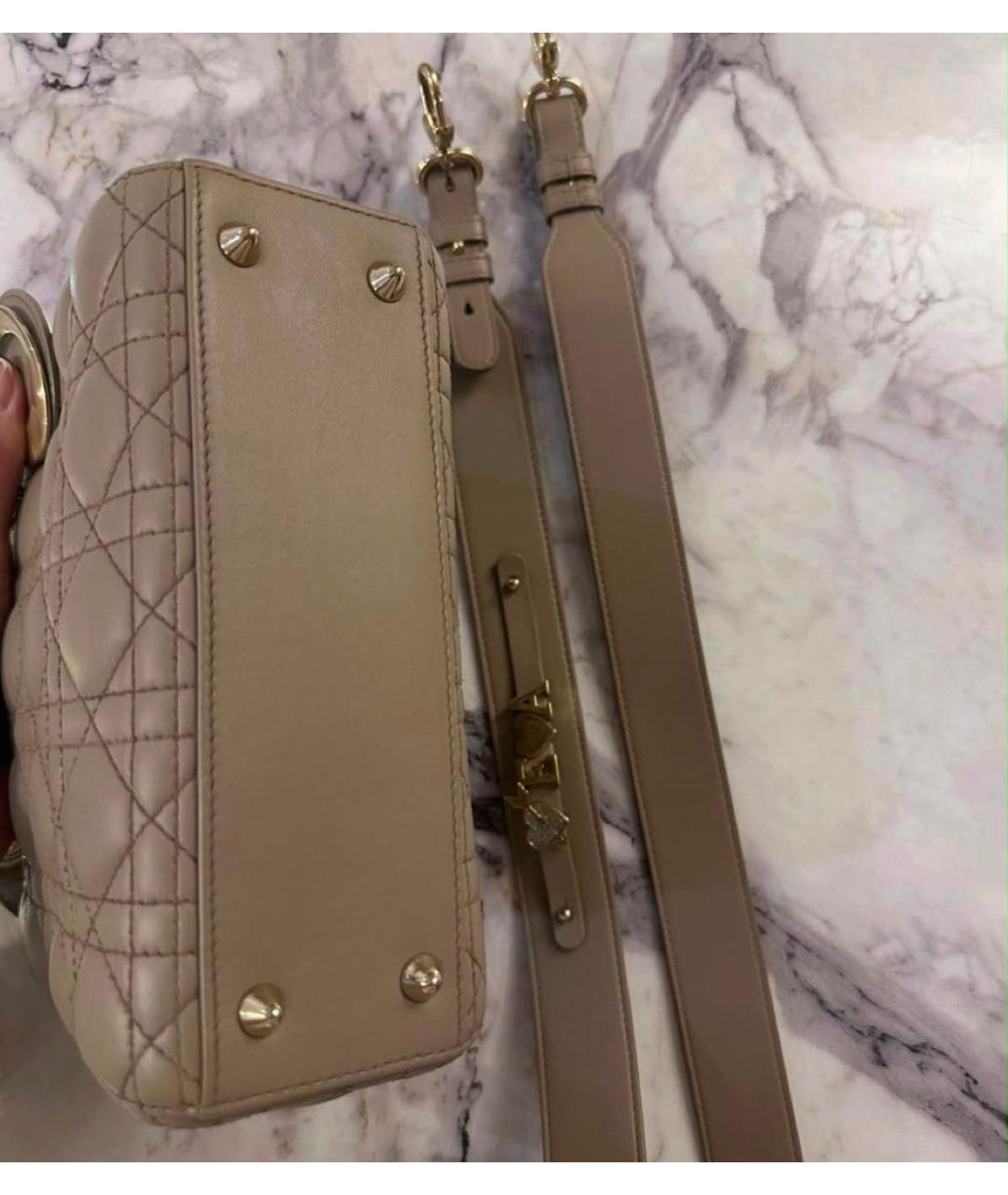 CHRISTIAN DIOR Бежевая кожаная сумка с короткими ручками, фото 5