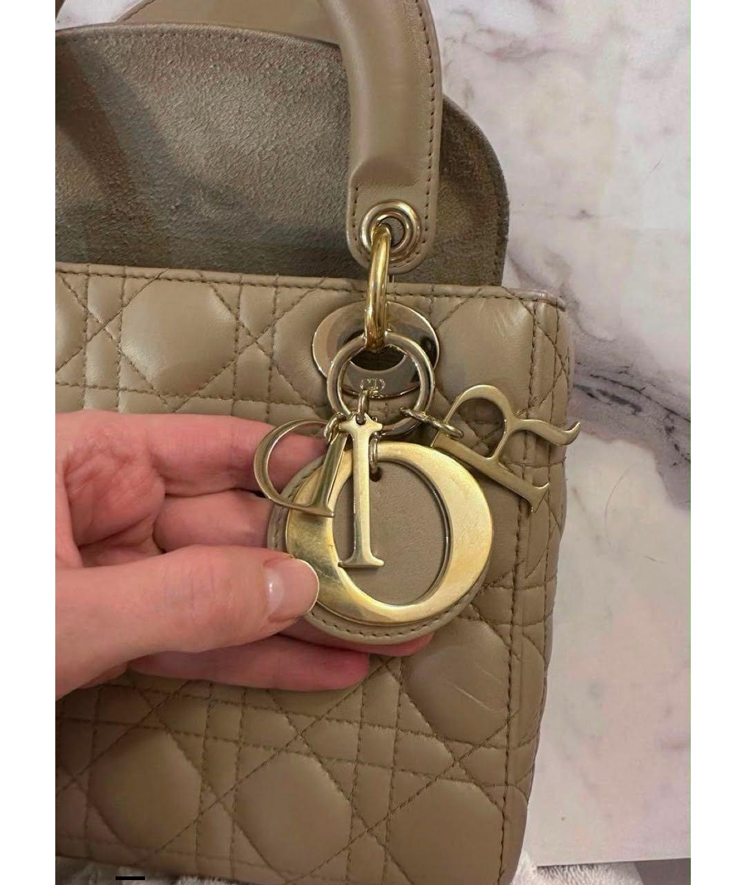 CHRISTIAN DIOR Бежевая кожаная сумка с короткими ручками, фото 7