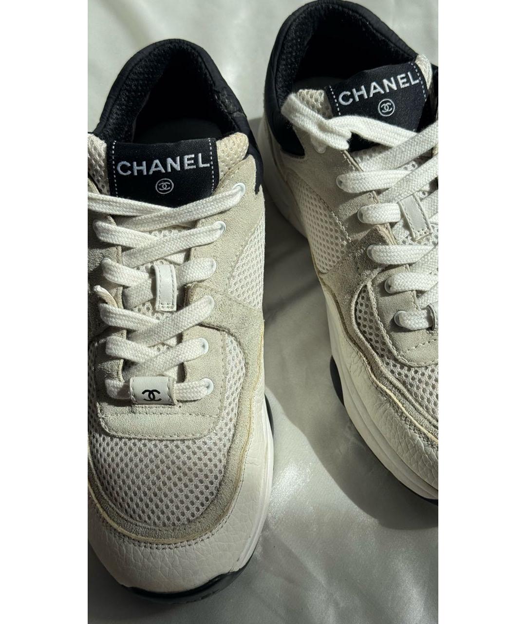 CHANEL Бежевые кожаные кроссовки, фото 6
