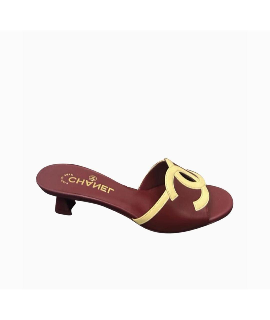 CHANEL Бордовые кожаные мюли, фото 8
