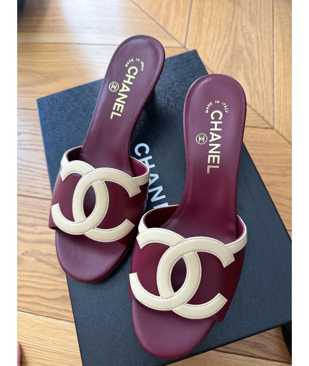 CHANEL Бордовые кожаные мюли, фото 4