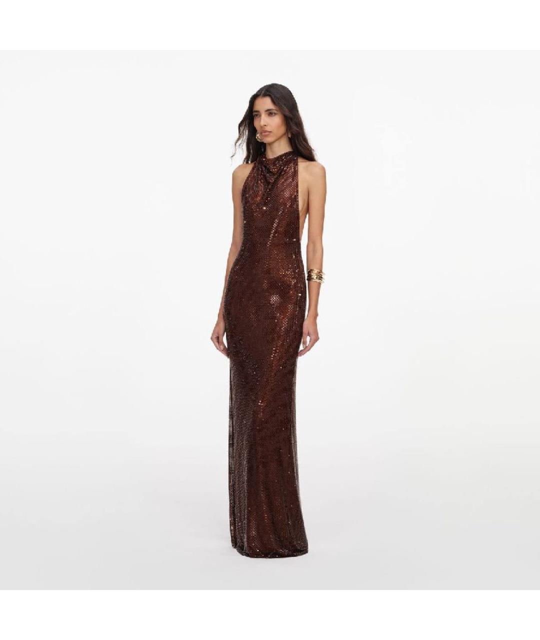 SELF-PORTRAIT Коричневое вискозное вечернее платье, фото 6