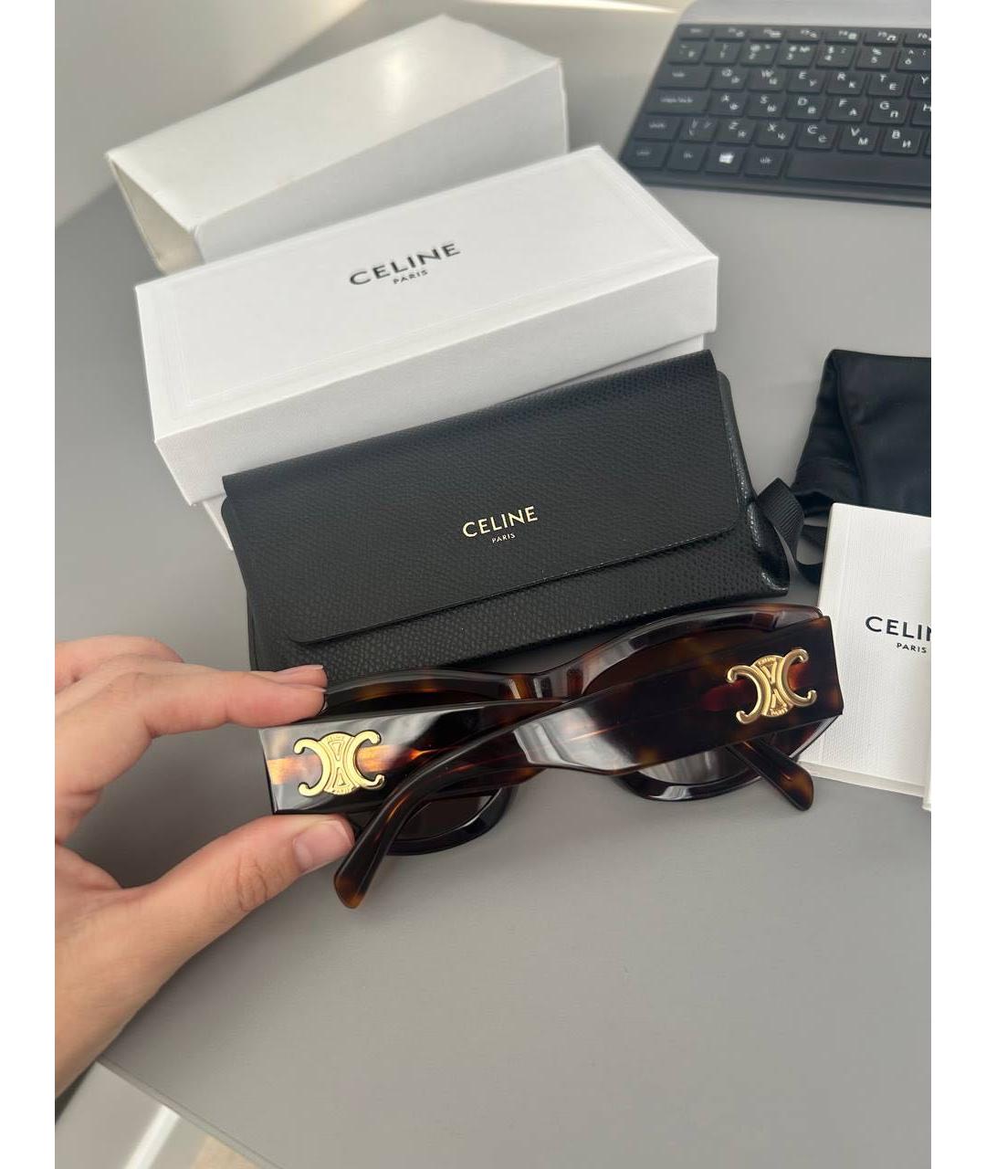 CELINE Коричневые пластиковые солнцезащитные очки, фото 7