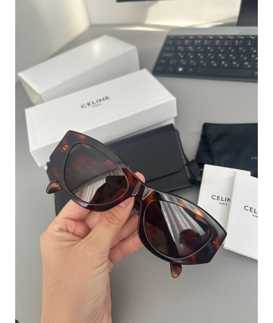 CELINE Коричневые пластиковые солнцезащитные очки, фото 6