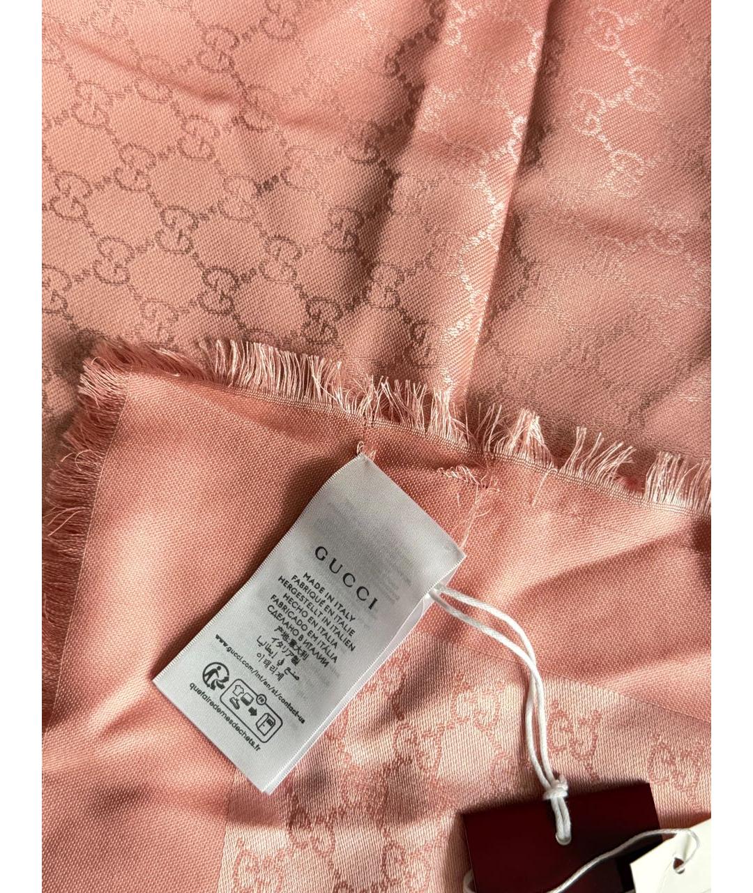 GUCCI Коралловый шелковый шарф, фото 6