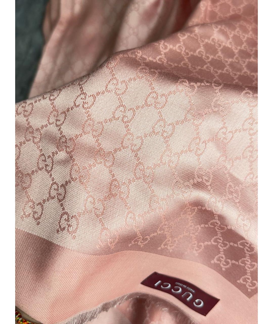 GUCCI Коралловый шелковый шарф, фото 8