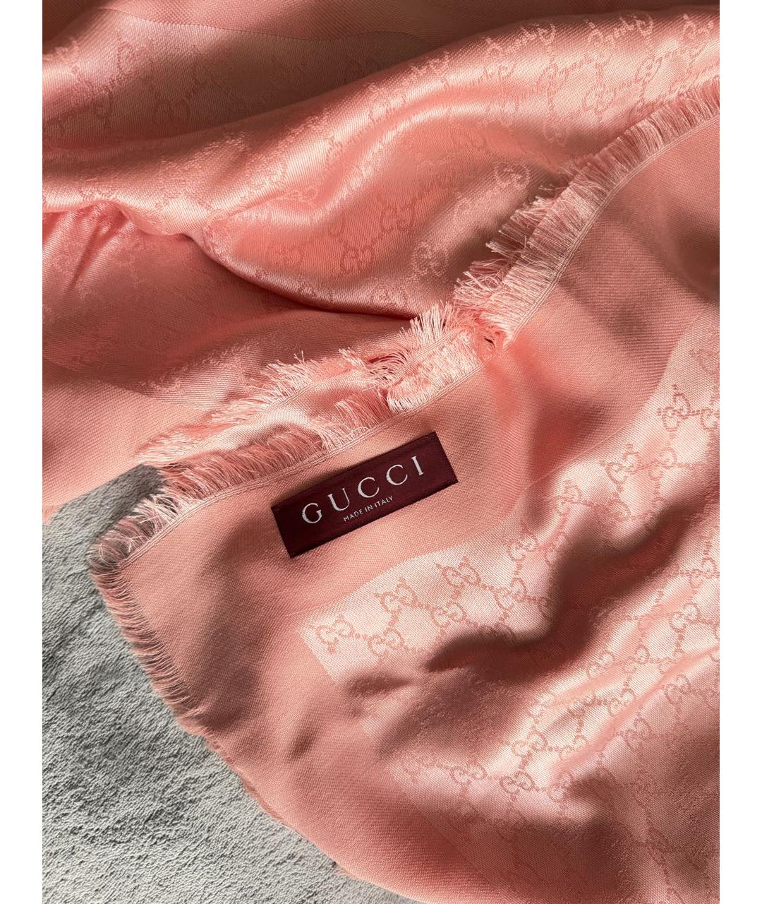 GUCCI Коралловый шелковый шарф, фото 2