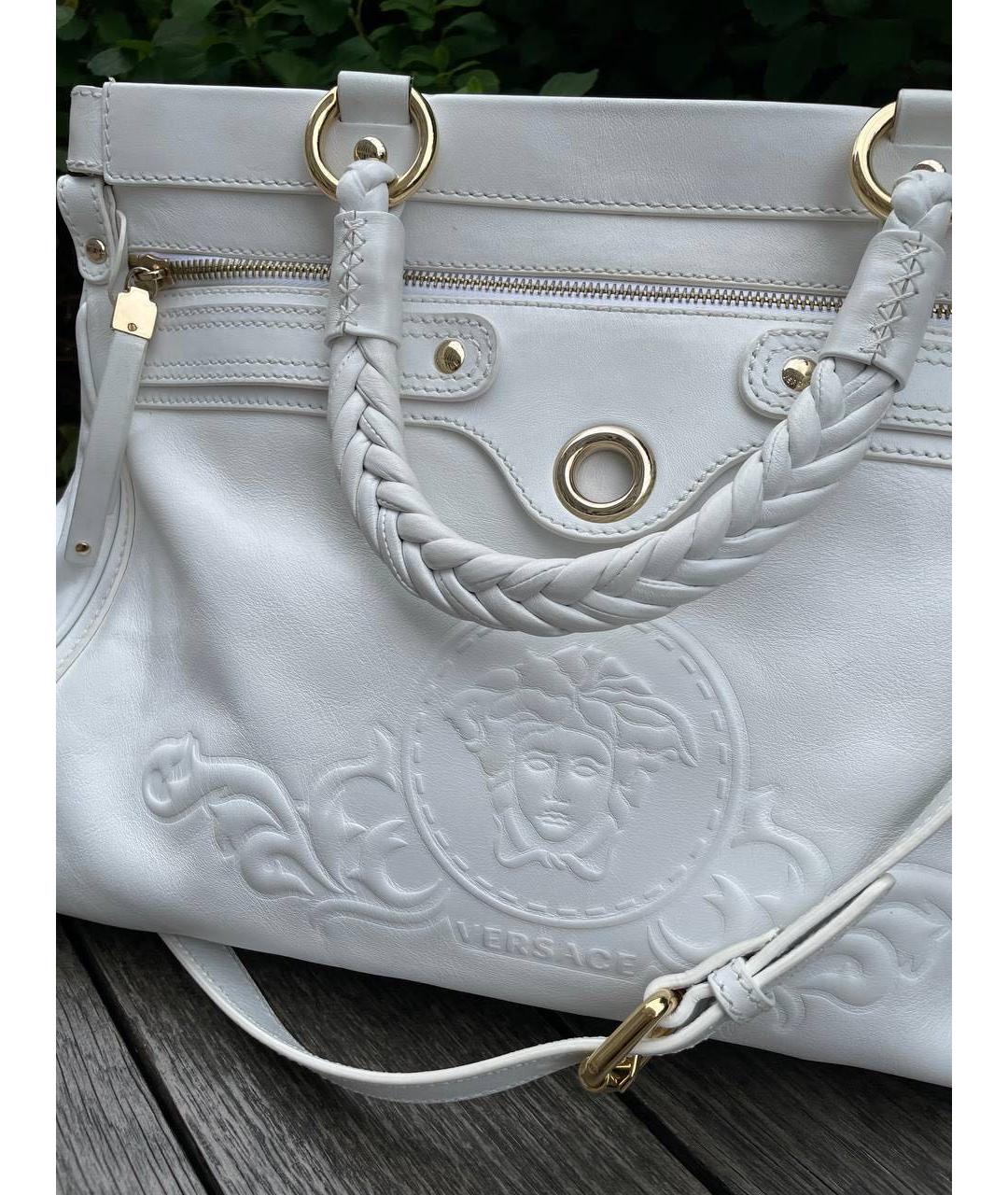 VERSACE Белая кожаная сумка тоут, фото 8