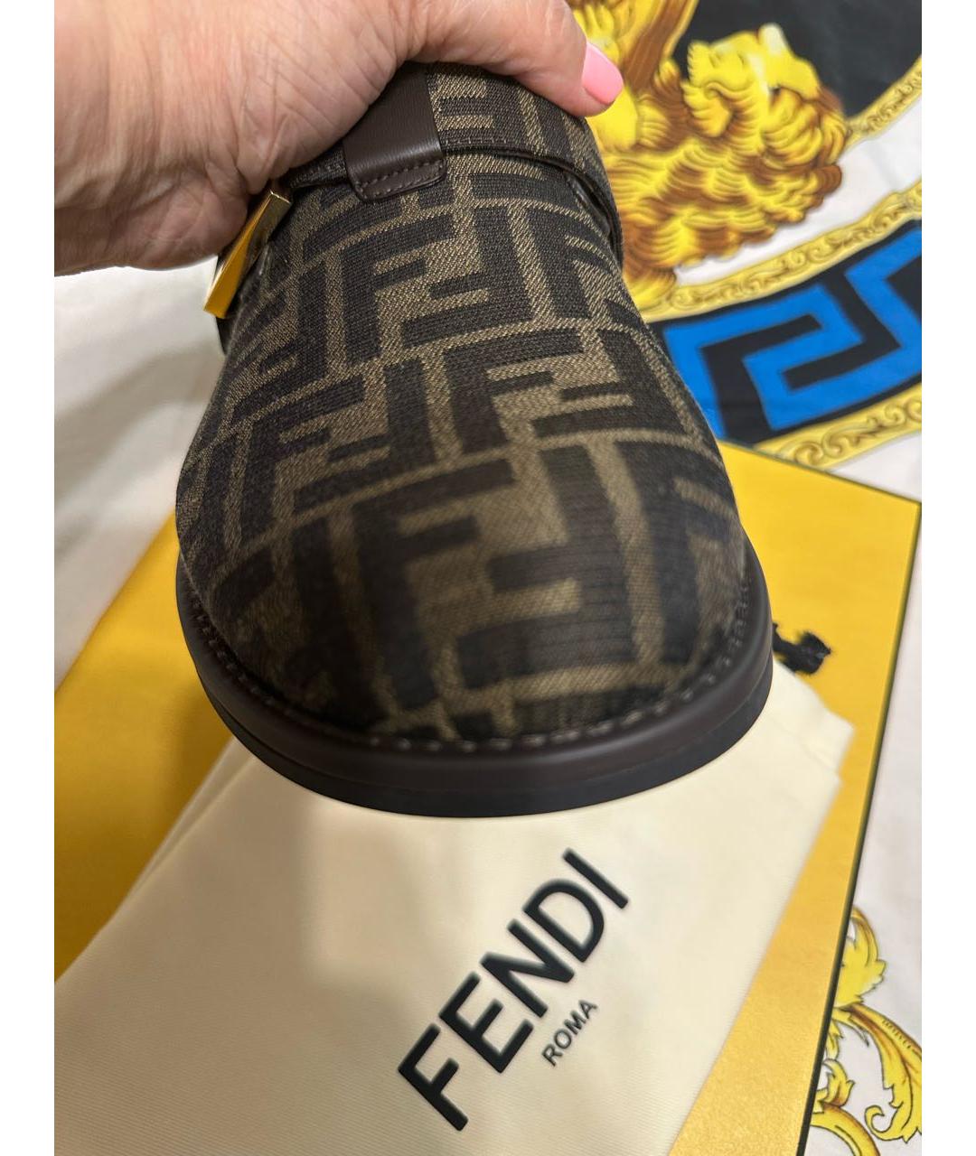 FENDI Коричневые текстильные мюли, фото 3