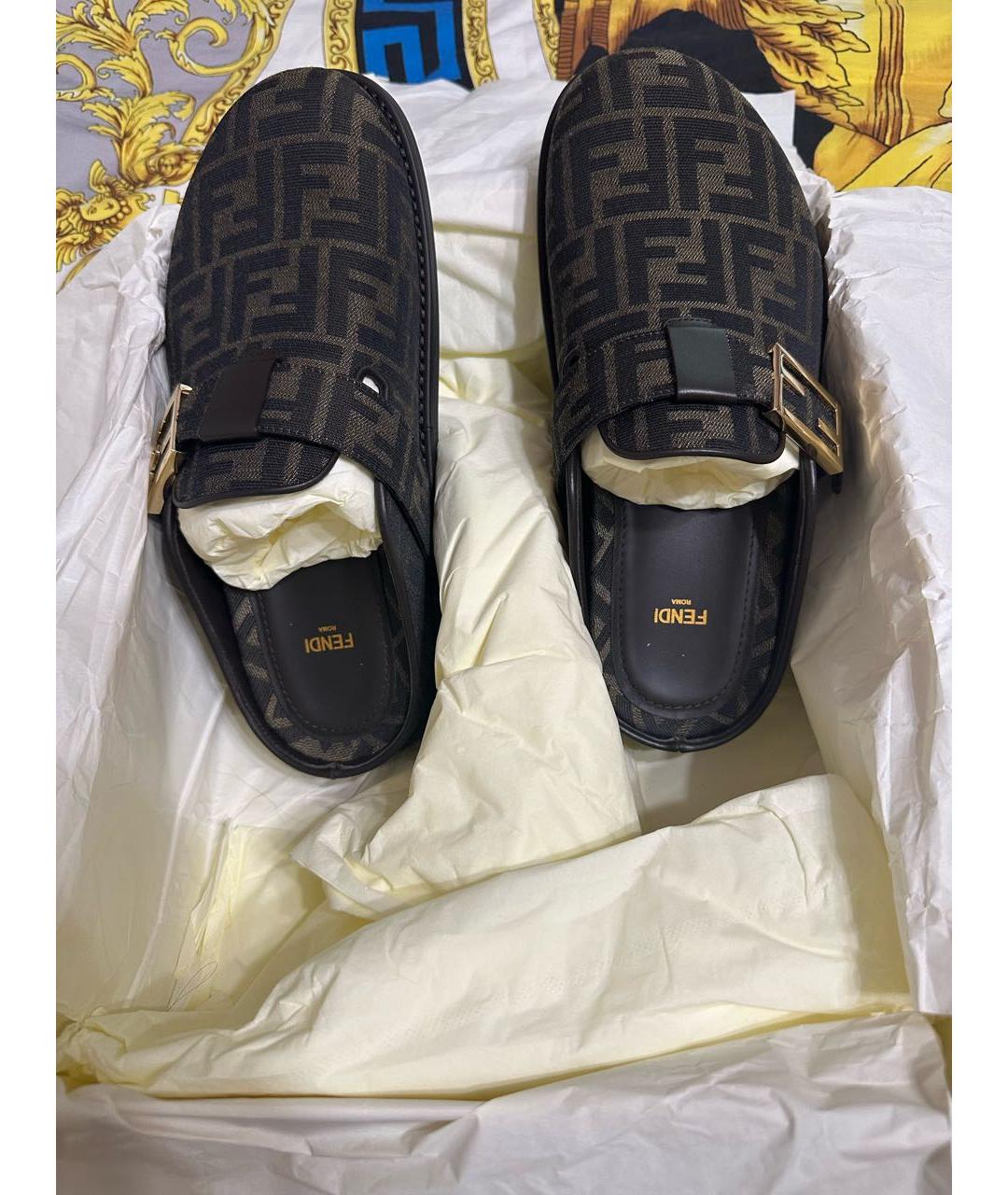 FENDI Коричневые текстильные мюли, фото 5