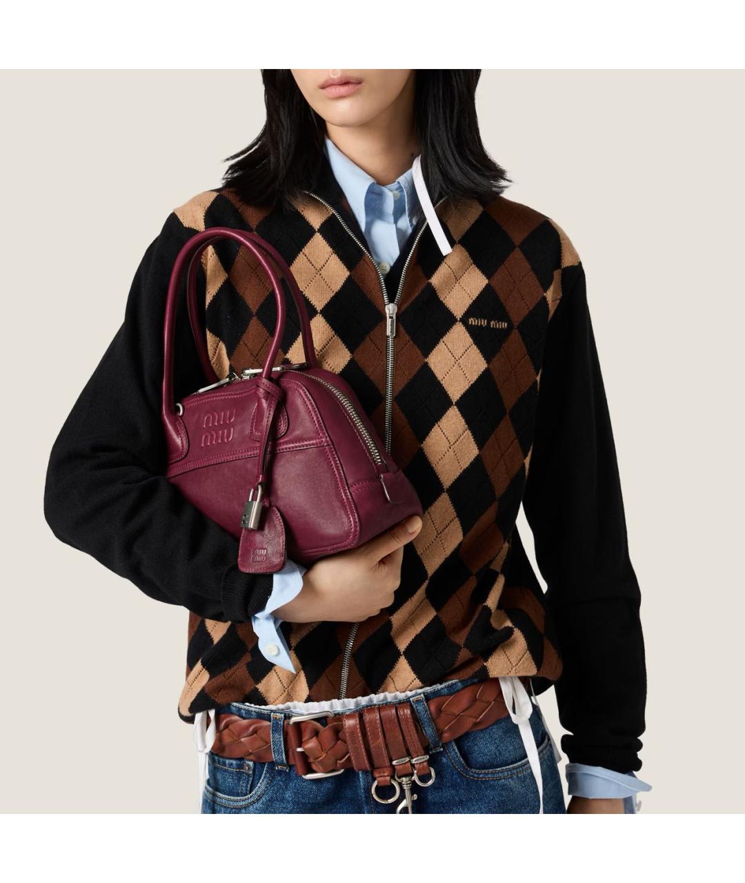 MIU MIU Бордовая кожаная сумка с короткими ручками, фото 5