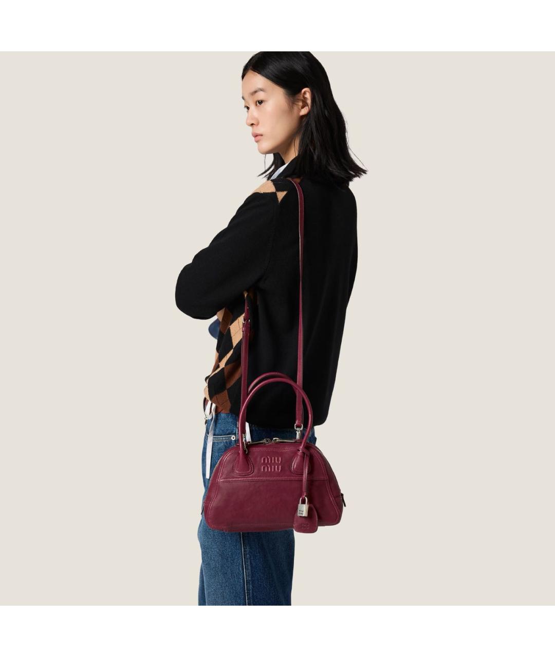 MIU MIU Бордовая кожаная сумка с короткими ручками, фото 8