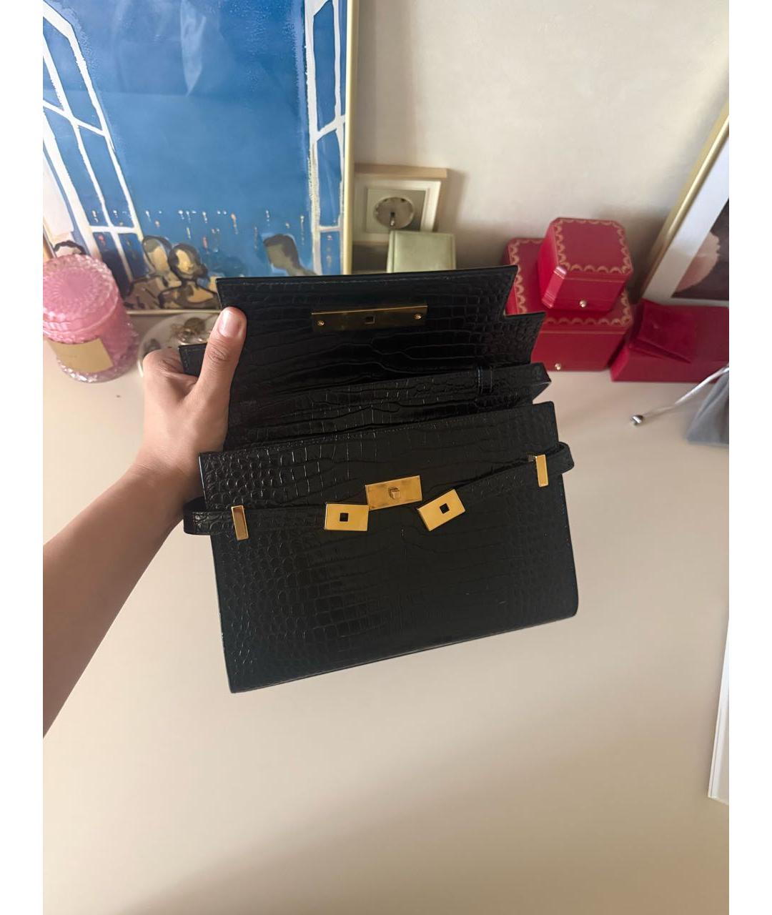 SAINT LAURENT Черная сумка через плечо из лакированной кожи, фото 4