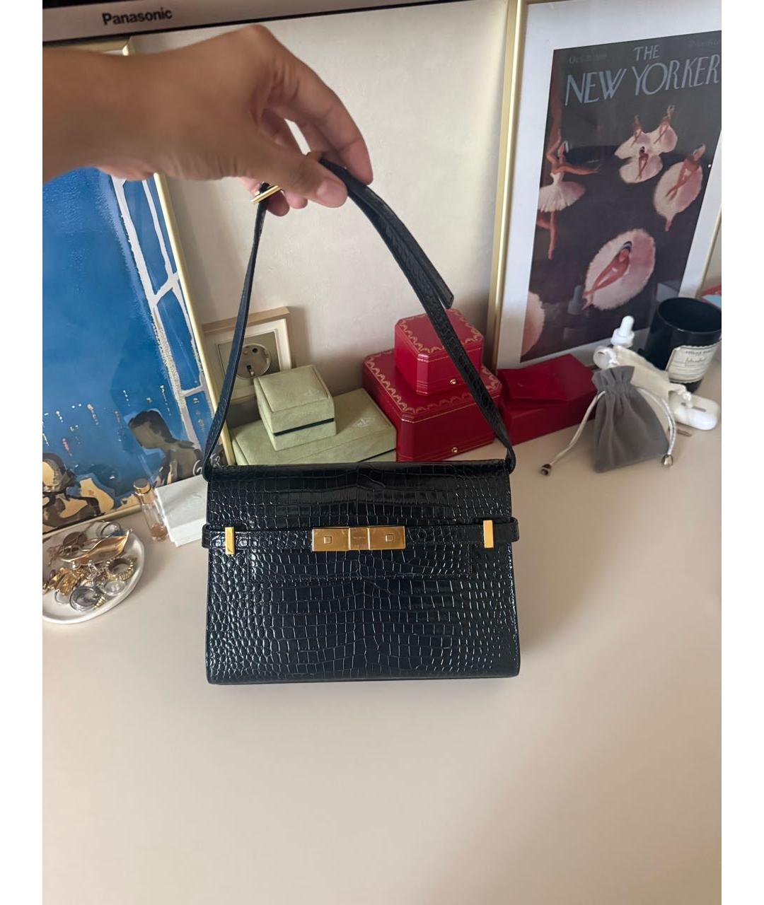 SAINT LAURENT Черная сумка через плечо из лакированной кожи, фото 5