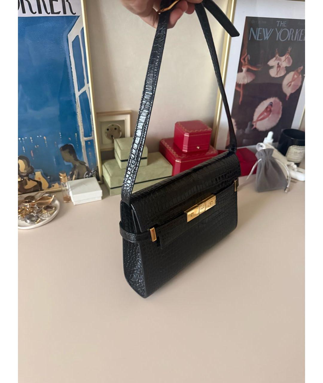 SAINT LAURENT Черная сумка через плечо из лакированной кожи, фото 2