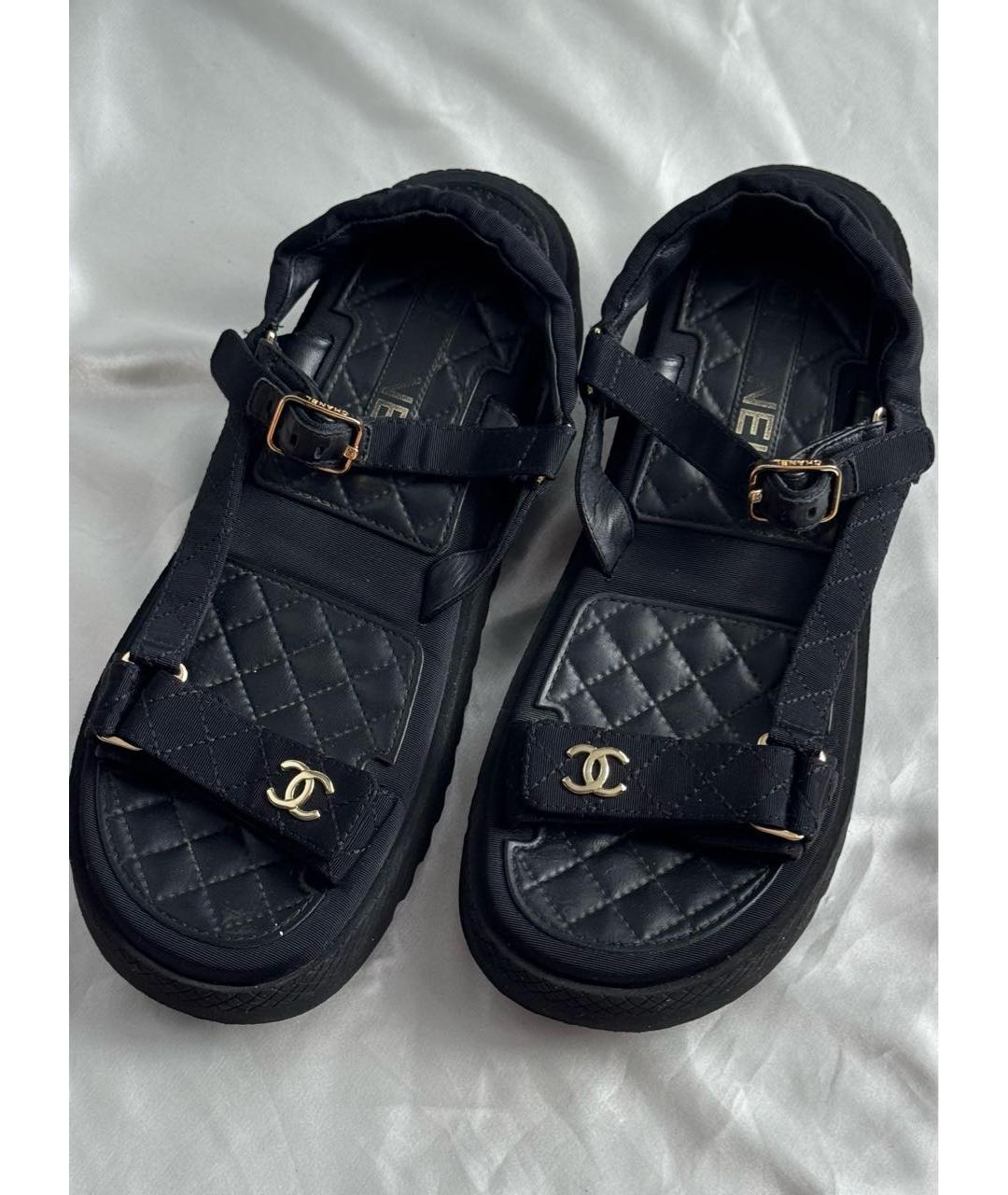 CHANEL Черные текстильные сандалии, фото 3